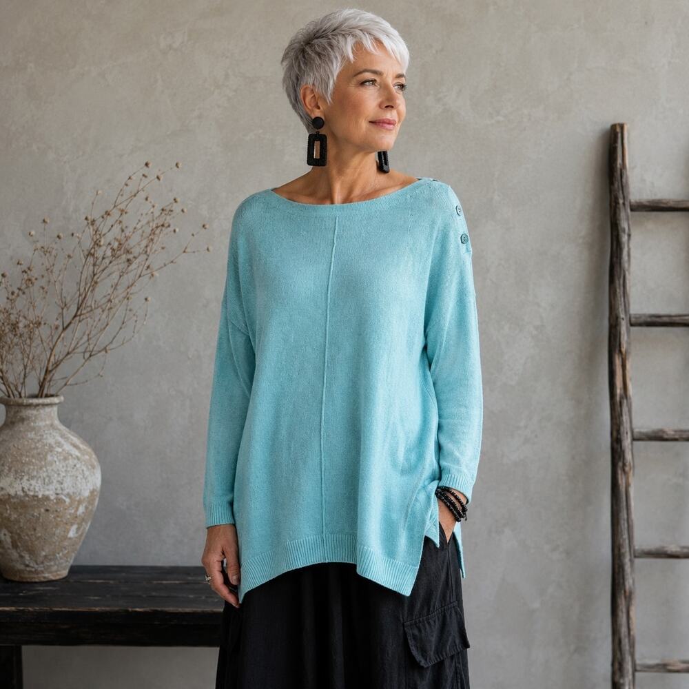 Talbots Light Blue Cotton Blend Tunic Sweater Large